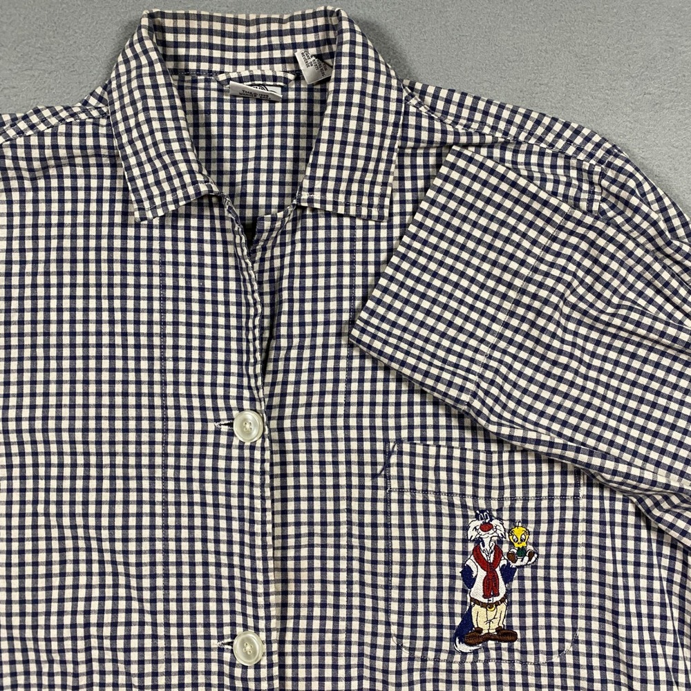 Acme Clothing Co Button Down Shirt Mens S/M Blue Gingham Sylvester Tweety 1995